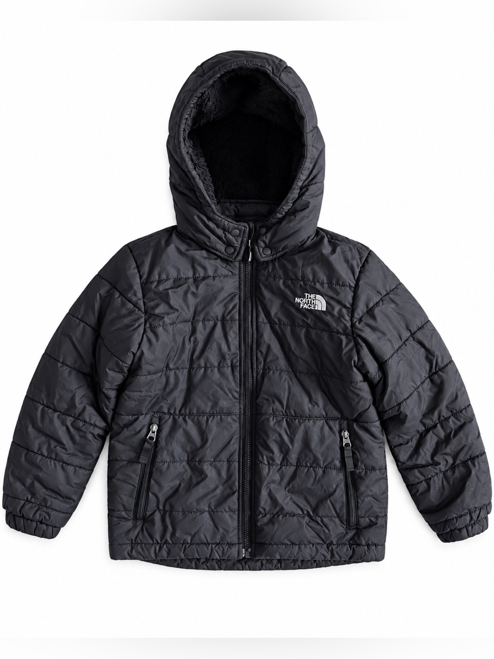 The North Face Black Hooded Puffer Jacket Insulated Fleece Lined Kids Small 7/8
